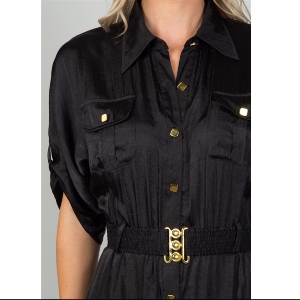 CCO REDUCTION Black Satin Belt Maxi Dress Large - Picture 4 of 4